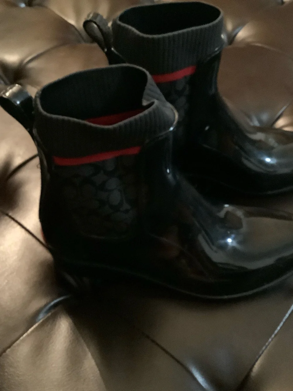 Coach Black Rain Boots with Red Accent